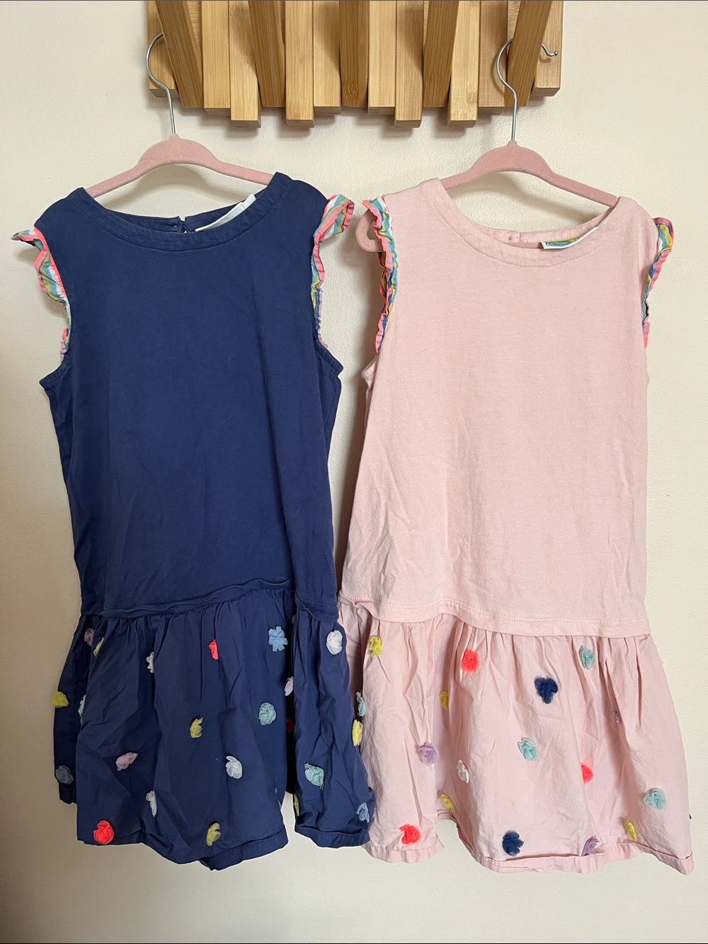 2 Girls Mini Boden Cotton Sleeveless Navy Blue Light Pink Dresses size 7-8 / 128